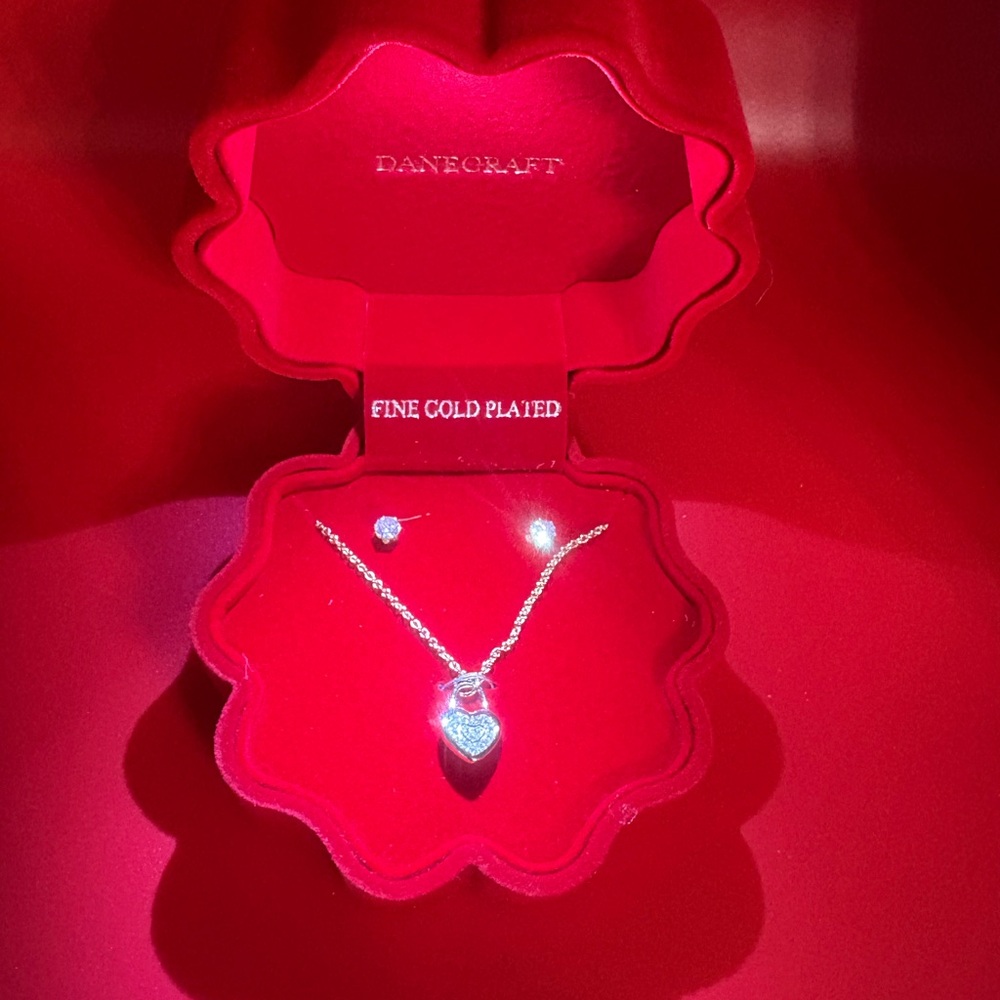 Dane Craft Red Heart Pendant Necklace and Stud Earrings - Red